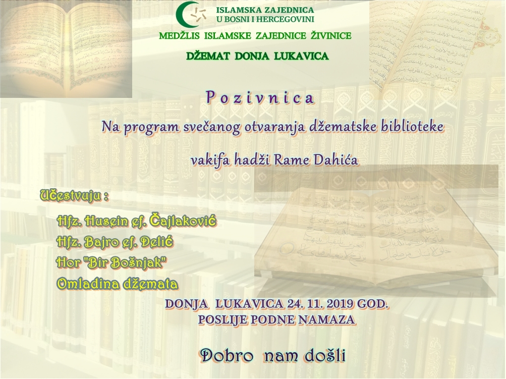 Svečani program povodom otvaranja džematske biblioteke u Lukavici Donjoj
